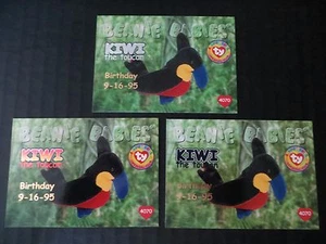 Ty Beanie Babies BBOC Series I S1 ~ Red Blue Silver Birthday 3 Card Set 37 KIWI - Picture 1 of 2