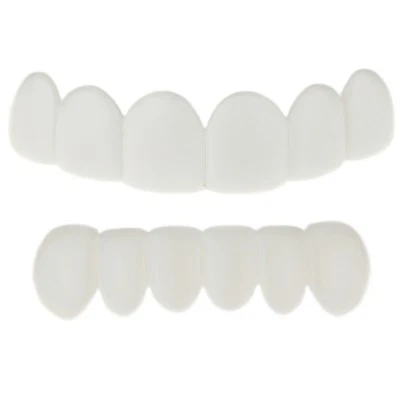 White Teeth Grillz Set Teeth Bright Smile Snap-On False Fake Grills Top & Bottom - Image 1 of 4