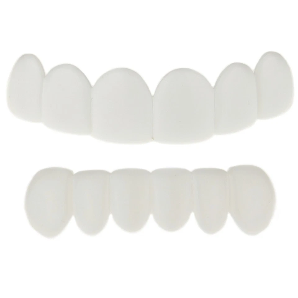 White Teeth Grillz Set Teeth Bright Smile Snap-On False Fake Grills Top & Bottom - Image 1 of 4