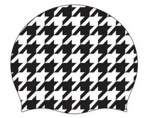 Bonnet de Bain Natation Silicone Piscine Pie de Poule Mode Blanc Noir Nageur - Photo 1/1