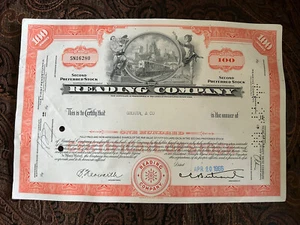 Reading Railroad Co. Stock Certificate 100 Shares Orange 1960s-70s - Picture 1 of 2