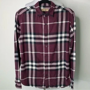 BURBERRY Men's Burgundy Black Nova Check Button Down Long Sleeve Shirt Size L - Picture 1 of 11