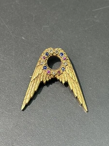 Art Nouveau Tiffany & Co. 14K Gold Ruby Sapphire Diamond Star Wing Brooch - Picture 1 of 4