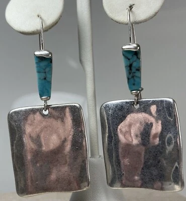 RLM SOHO SILVER PLATED TURQUOISE TEXTERED DANGLE EARRINGS (K704) - Image 1 of 4