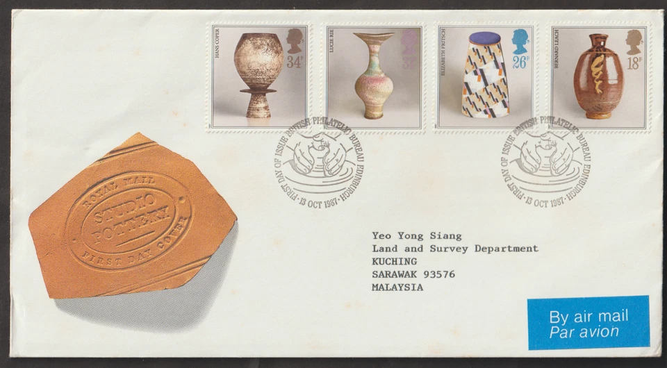 (GBF219)MALAYSIA GB UK 1987 STUDIO POTTERY FDC. FACE VAL £1.09 - Image 1 of 1