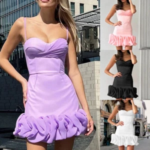 Summer Pleated Suspender Dress Evening Dress Sexy Nipped Waisted Short Dresses#A - Picture 1 of 26