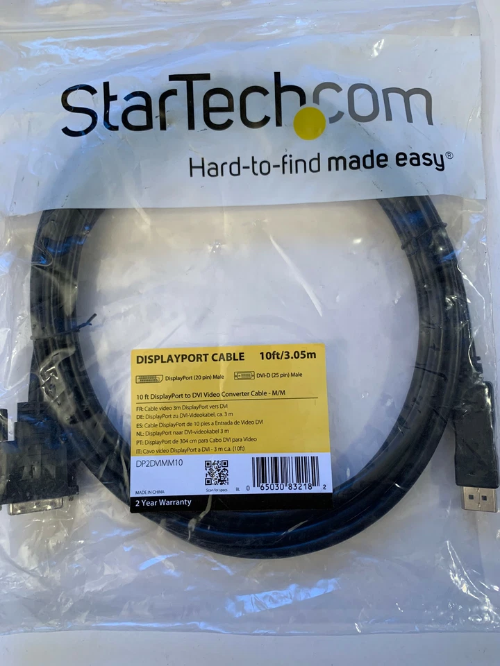 StarTech DP2DVIMM10 DisplayPort to DVI Video Converter Cable 10ft/3.05m - Image 1 of 2