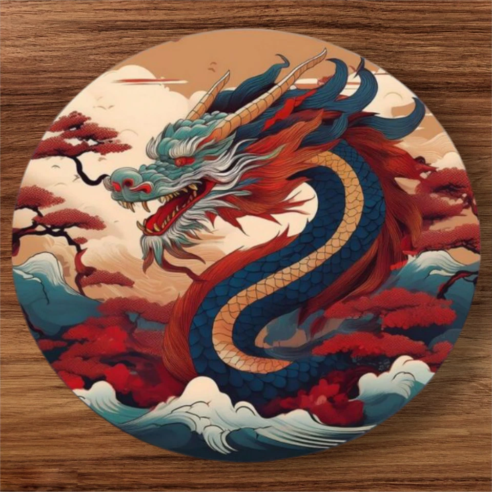 Alfombras de dragón japonés raras anudadas a mano - 100 % lana y diseño antiguo, 3x3 pies Foto 1 de 1