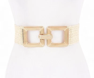 Cinturón elástico con hebilla cuadrada de paja sintética nuevo con etiquetas Foto 1 de 4