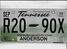 TENNESSEE passenger 2015 license plate "R20 90X" *****NATURAL*****ANDERSON*****