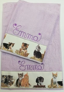 Asciugamano e ospite con NOME PERSONALIZZATO linea "Gatti"cotone 100% 5 colori - Foto 1 di 20