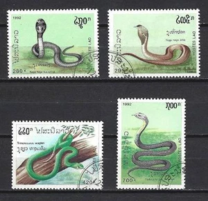 Animals Snakes Laos 1992 (123) Yvert 1058 to 1061 obliterated - Picture 1 of 1