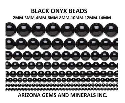 Cuentas de ónix negro 2 mm- 3 mm-4 mm-6 mm-8 mm-10 mm-12 mm-14 mm piedra real 15,5" hilo Foto 1 de 3
