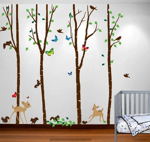 Abedul Bosque Set Gran Pared Calcomanía Ciervos Pájaros Bambi Ardillas Mariposas - Imagen 1 de 2