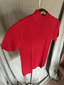 Womens August Silk 100% Silk Short Sleeve Sweater Mock Neck Red Small Knit - Picture 1 of 6