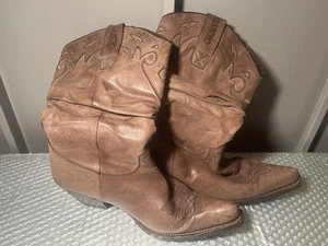 Vintage Sancho Leather Cowboy Boots Mid-Calf Western UK 6 EU39 Cowgirl Rodeo - Picture 1 of 17