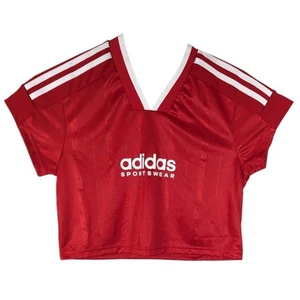 Adidas Crop Top Womens Medium Soccer Shirt Jersey Cropped Red Half Yoga Run - Picture 1 of 11