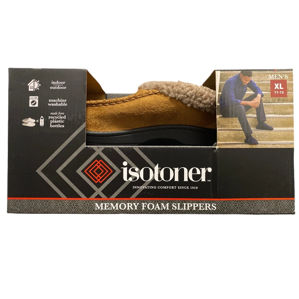 Isotoner 男式经典柔软记忆泡沫舒适连帽拖鞋 — 第 1/1 张图片