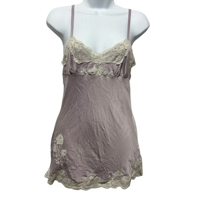 De Colección Express Mujeres Seda Encaje Longline Cami XS Malva Floral Bordado Y2K Coqueta Foto 1 de 4