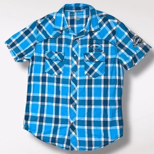 Arizona Jean Co blau kariertes Western Hemd Druckknopfleiste Kurzarm Medium - Bild 1 von 7