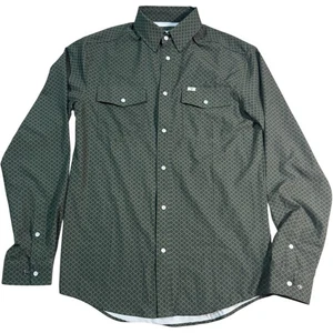 Camisa con botones Ferrell para hombre patrón geométrico pequeña verde The Buddy Pearl broches de presión - Imagen 1 de 10