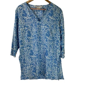 Gretchen Scott Blue White Floral Print Rabbit Tunic Top Blouse Size Medium - Picture 1 of 16