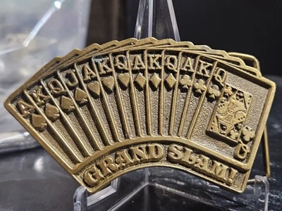 Vintage GRAND SLAM 1976 Belt Buckle Cards Poker 4” Las Vegas Casino B53 - Image 1 of 3