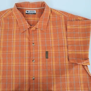 Columbia Mens Orange Plaid Short Sleeve Button Up Casual Vacation Shirt Sz L - Imagen 1 de 7