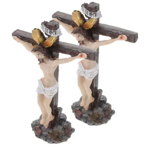 2 Pcs Cross Statue Man Jesus Figurine Figurines Catholic Crucifix - Picture 1 of 12