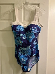 Miraclesuit Womens One Piece Swimsuit Blue Floral Size 18 - Picture 1 of 14