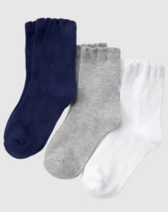 New Gymboree Girls 3 Pack White Gray Navy Uniform School Crew Socks M 13-2 - Picture 1 of 3