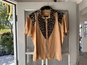 RARE Vintage 50s Rayon Gab Rockabilly Zip Shirt Leopard Animal Print Sz L Xl - Picture 1 of 9
