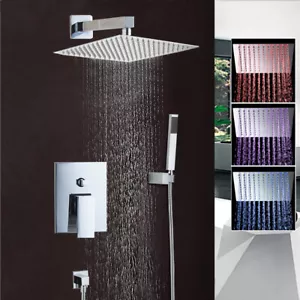 Chrome Shower Faucet Rain Waterfall Head Faucet Set Valve Mixer Tap Hand Sprayer - Picture 1 of 9