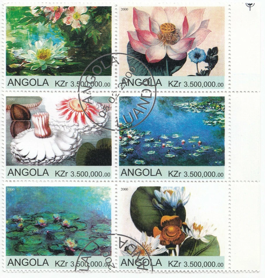 Angola; 2000 Flowers In Paintings, Block Of 6 x 3.5 Million CTO, With Selvedge - Image 1 of 1