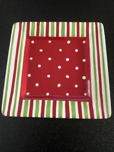 ZRIKE EVERYDAY Dots Stripes Jane Adams - 8" Ceramic Square Serving Plate - Picture 1 of 7