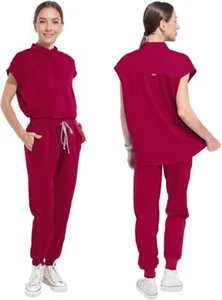 Scrubs for Women Scrub Sets, Slim Scrubs Stretch Top & Jogger Scrub Pants Red - Picture 1 of 6