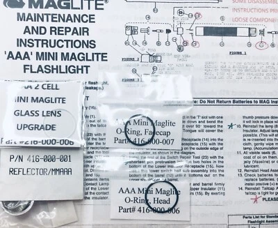 Reflector de repuesto genuino "AAA" 2 celdas Mini Maglite y lente de vidrio con sellos Foto 1 de 4