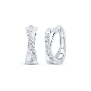 Pendientes redondos de aro de diamantes de oro blanco de 10 quilates para mujer de 1/6 quilates - Imagen 1 de 1