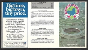 Atlanta Braves Colony Square Hotel 1986 temporada regular horario de bolsillo casi nuevo-como nuevo - Imagen 1 de 1