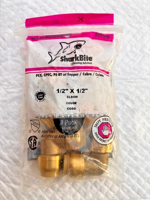 Sharkbite 1/2 In. X 1/2 In. 90 Deg. Push-to-connect Brass Elbow (4-Pack) New - Image 1 of 2