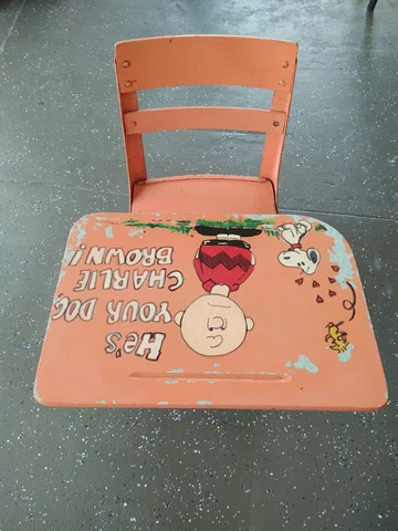 Vintage Charlie Brown Hand Painted Metal Student Desk Pink 28" x 20" Cover