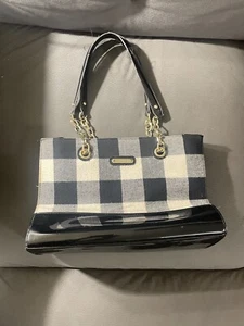 Anne Klein Handbag Black Patent Leather Black and White Checkered Check - Picture 1 of 12