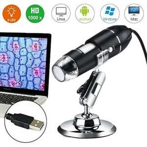 8 LED 1000X 3MP USB Digital Microscope Endoscope Magnifier Camera w/ Stand Black - Picture 1 of 12