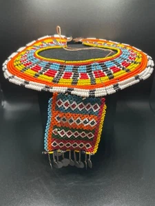 Handmade Tribal Ethnic Beaded Multi Colored Collar Necklace African Indian READ - Picture 1 of 14