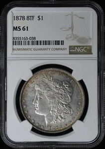 1878 8TF Morgan Dollar S$1 NGC MS61 - Picture 1 of 2