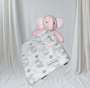Blankets and Beyond Lovey Pink Elephant White/Gray Blankie Baby Security Blanket - Picture 1 of 4