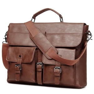 Leather Messenger Bag for Men,17.3 inch Vintage Mens Briefcase Laptop Bag Wat... - Picture 1 of 7