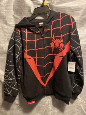 Marvel Spider-Man Sudadera con Capucha Niños Grande 10/12 Negro Rojo Cremallera Completa Miles Morales Eyes Foto 1 de 4