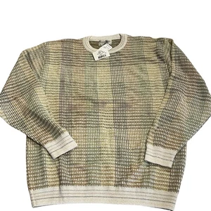 Tricots St Raphael Sweater Plaid Waffle Knit Crewneck Men's Large Vtg NWT Linen - Picture 1 of 6