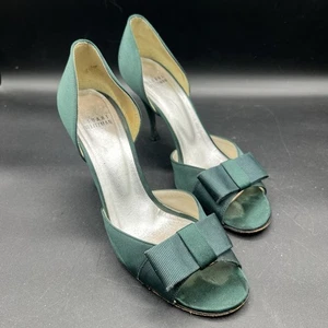 Stuart Weitzman D’orsay grün Satin offene Zehenpartie formeller Stilettoabsatz Schuh Schleifen Größe 8 - Bild 1 von 18